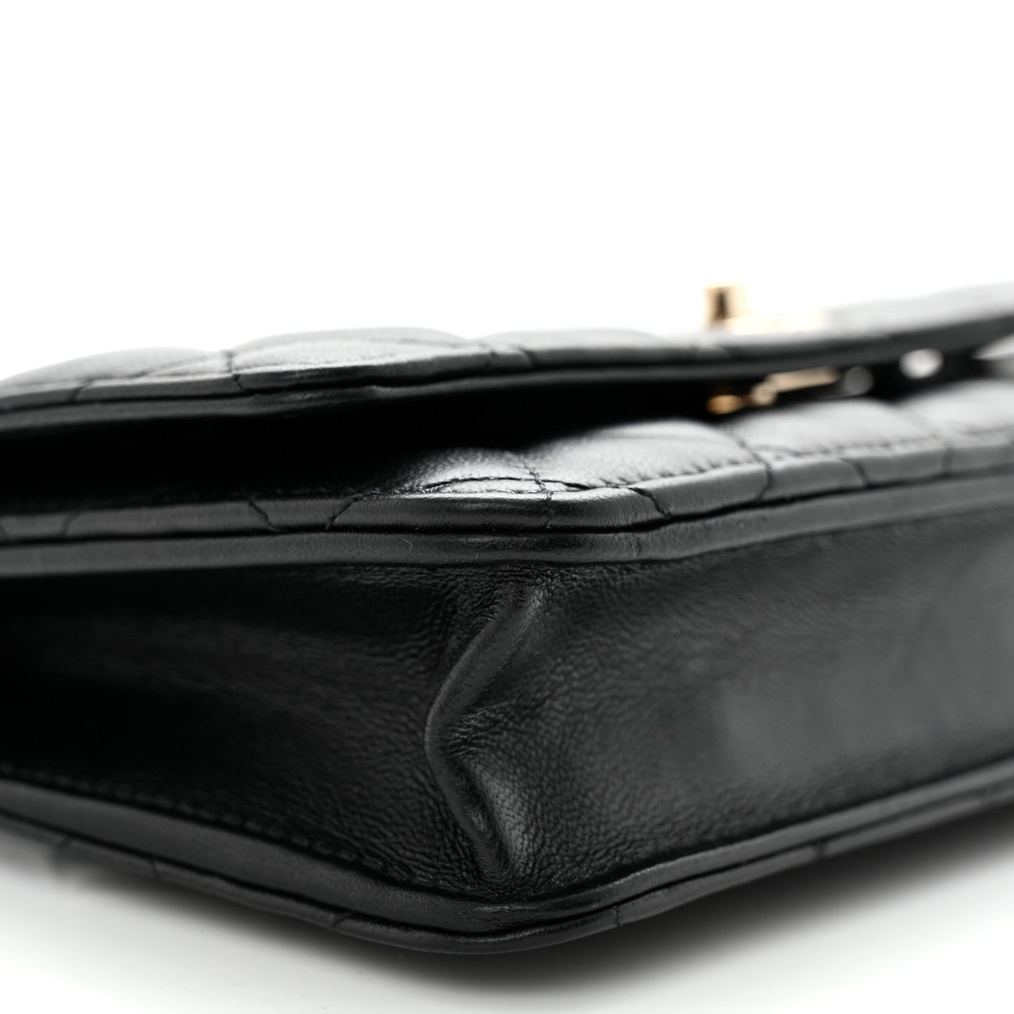Lambskin Enamel Quilted Pearl Crush Wallet On Chain WOC Black