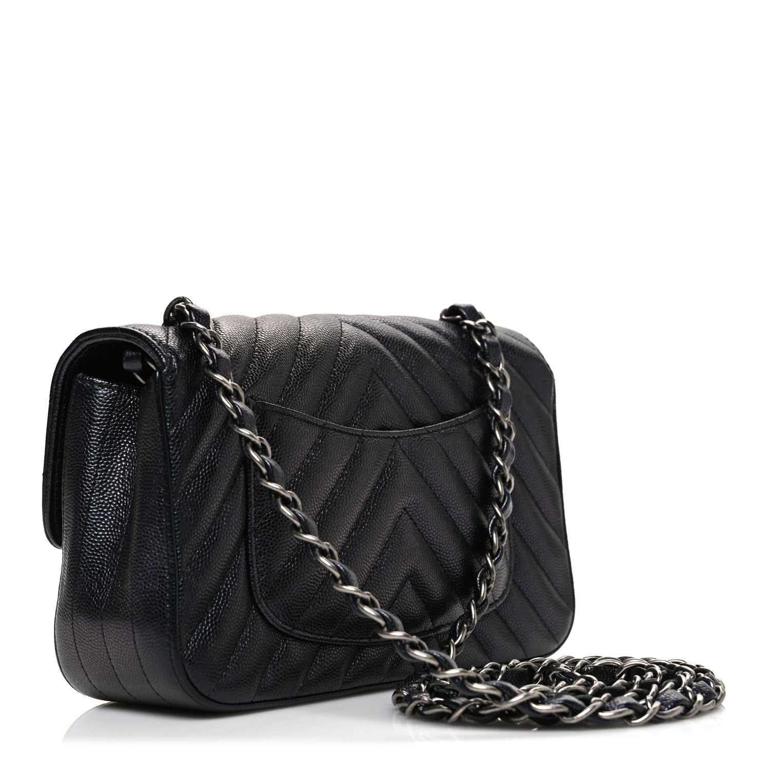 Chanel Metallic Caviar Chevron Quilted Mini Rectangular Flap Black 3 of 10