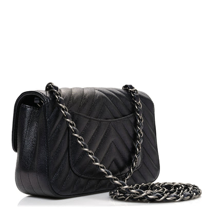 Chanel Metallic Caviar Chevron Quilted Mini Rectangular Flap Black 3 of 10