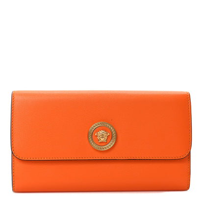 Versace Calfskin Medusa Continental Wallet Orange 1 of 6