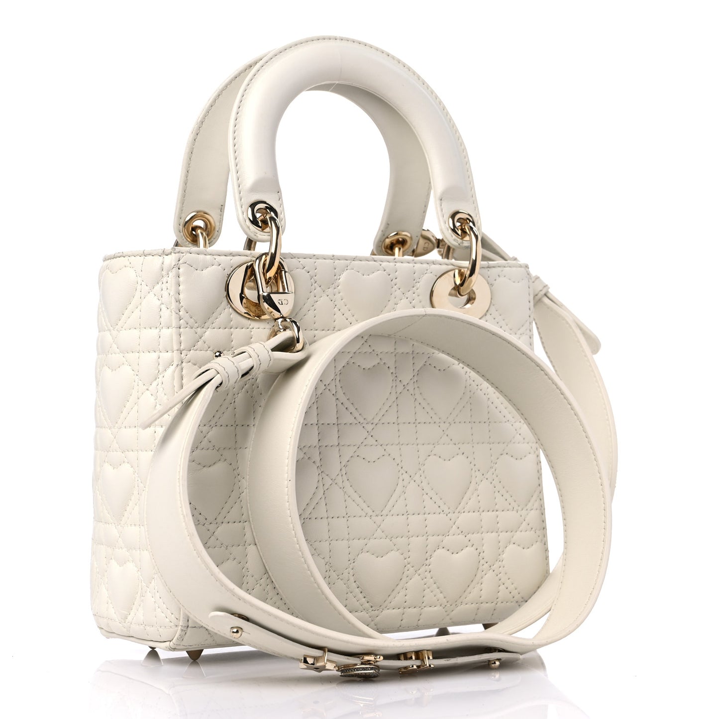 Lambskin Cannage Dioramour Heart Small Lady Dior White Red