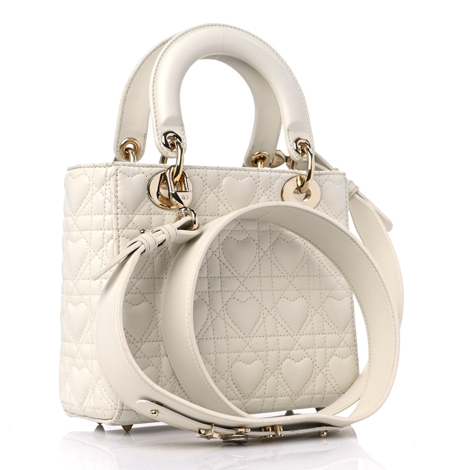 Christian Dior Lambskin Cannage Dioramour Heart Small Lady Dior White Red 3 of 16