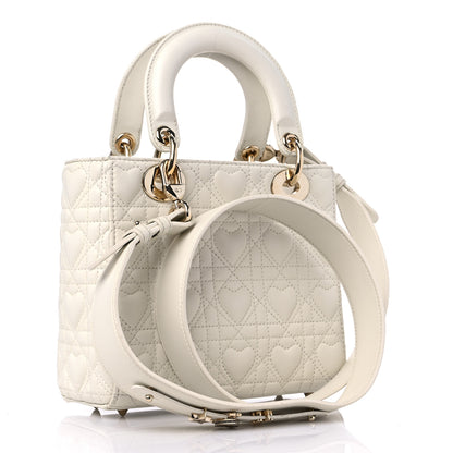 Christian Dior Lambskin Cannage Dioramour Heart Small Lady Dior White Red 3 of 16