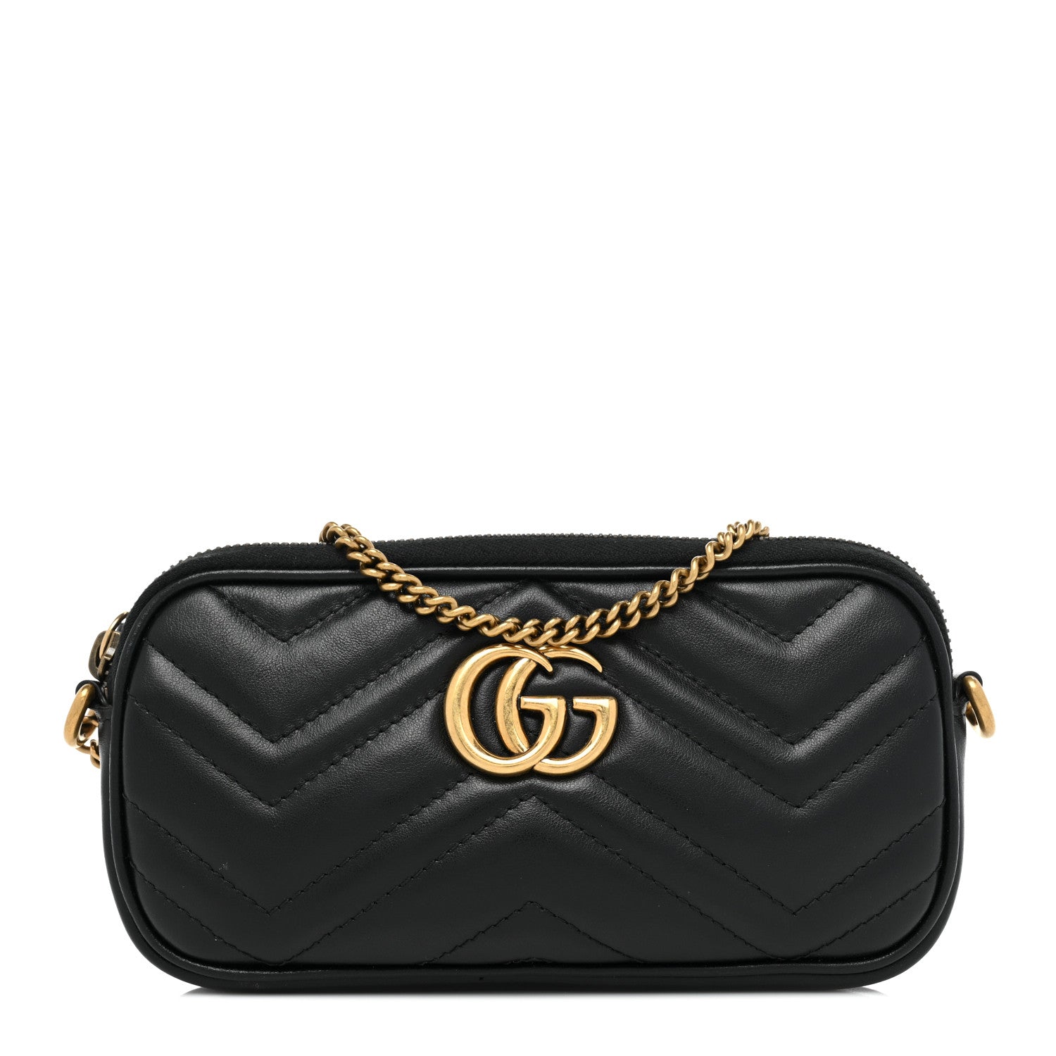product image of GUCCI Calfskin Matelasse Mini GG Marmont Chain Crossbody Bag Black FASHIONPHILE