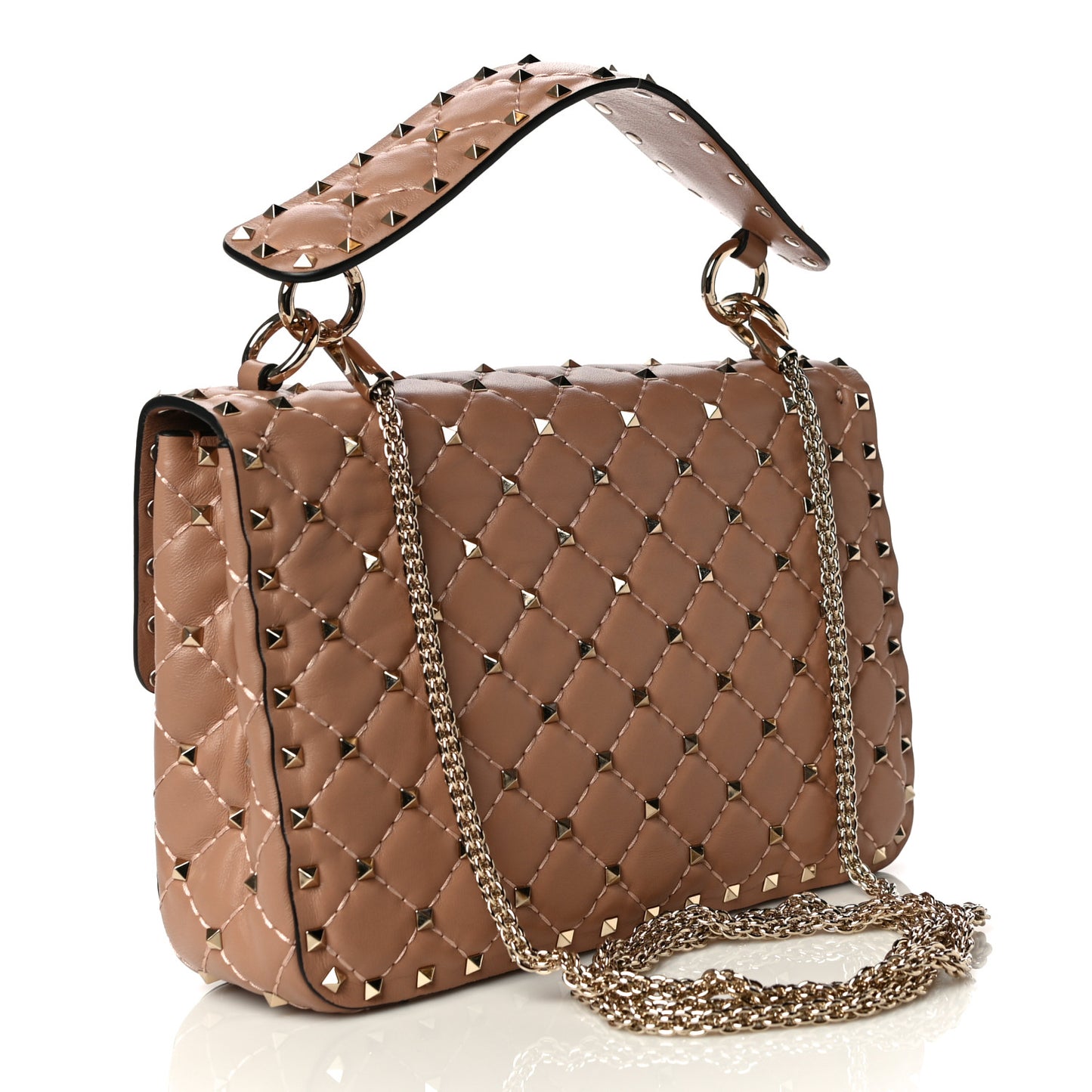 Nappa Medium Rockstud Spike Shoulder Bag Soft Noisette