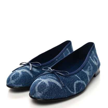 Chanel Denim Printed CC Cap Toe Ballerina Flats 39.5 Blue White 3 of 8