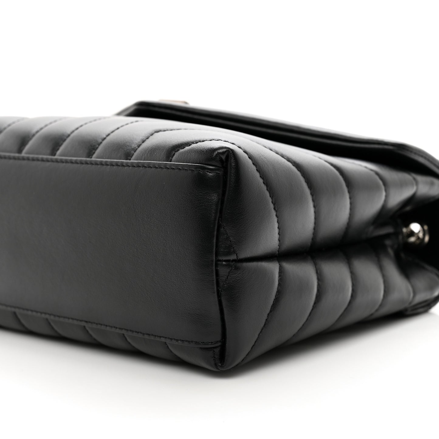 SAINT LAURENT Calfskin Y Quilted Monogram Small Loulou Chain Satchel Black