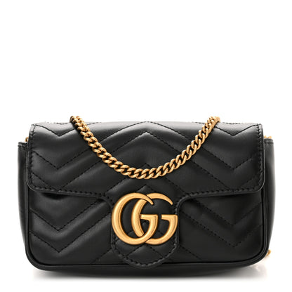 Gucci Calfskin Matelasse Super Mini GG Marmont Shoulder Bag Black 1 of 13
