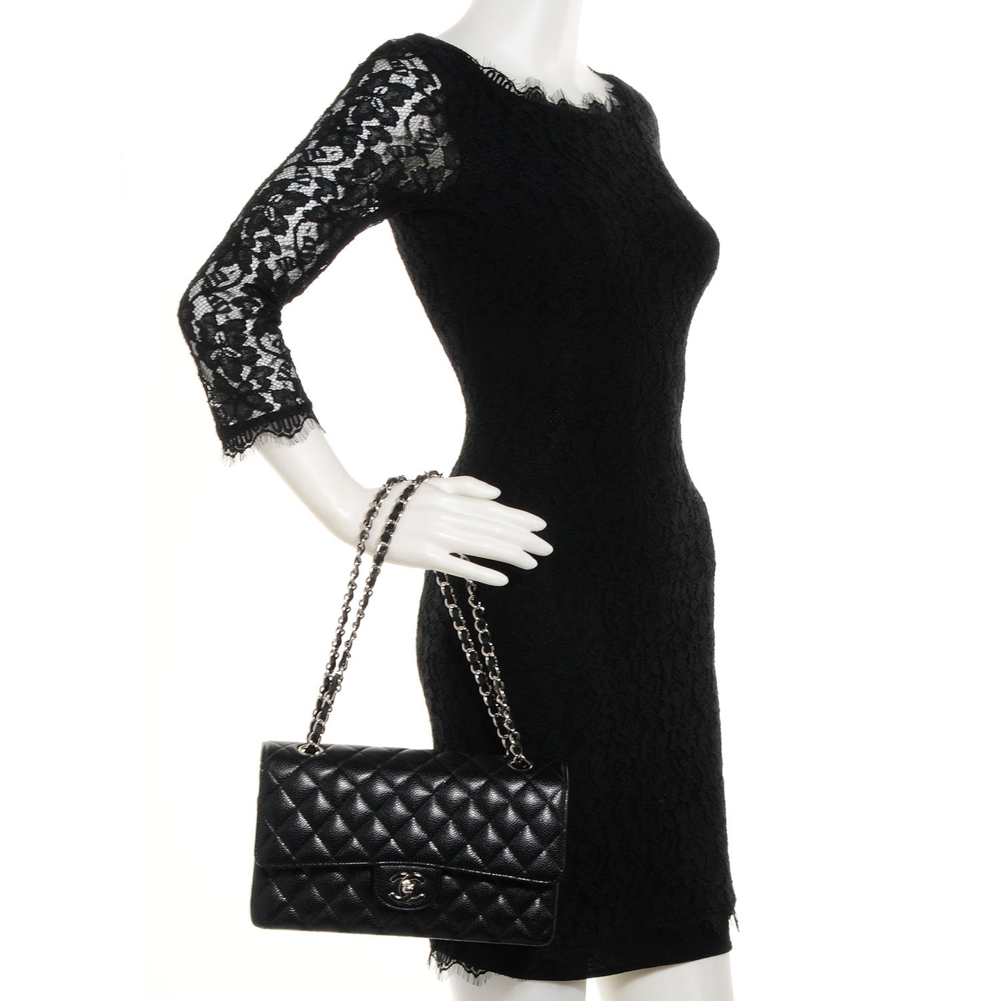 Caviar Quilted Medium Double Flap Black