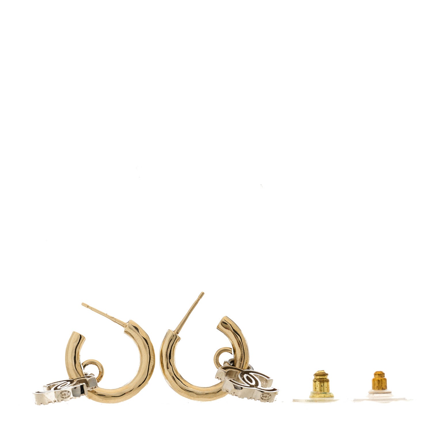 Chanel Metal Crystal Studded CC Hoop Drop Earrings Gold 3 of 4