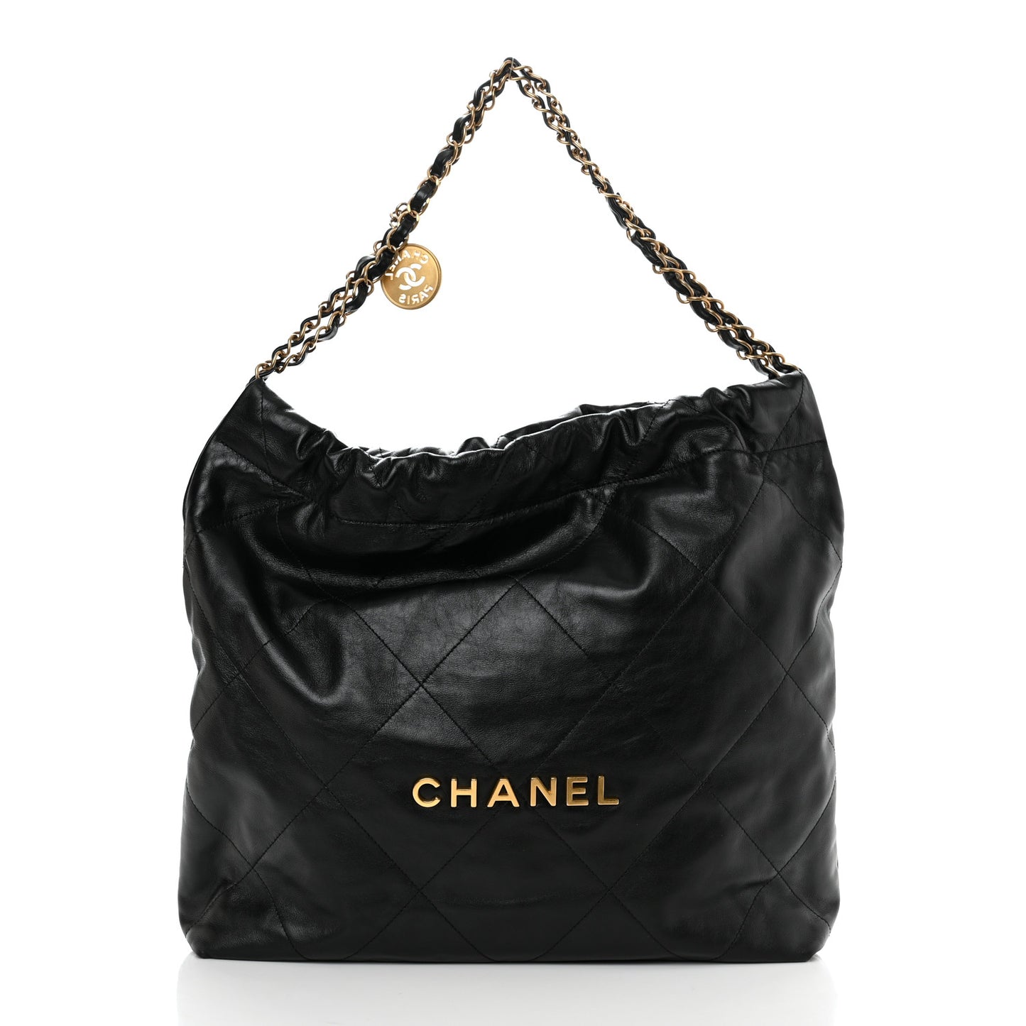 Shiny Calfskin Quilted Small Chanel 22 Black
