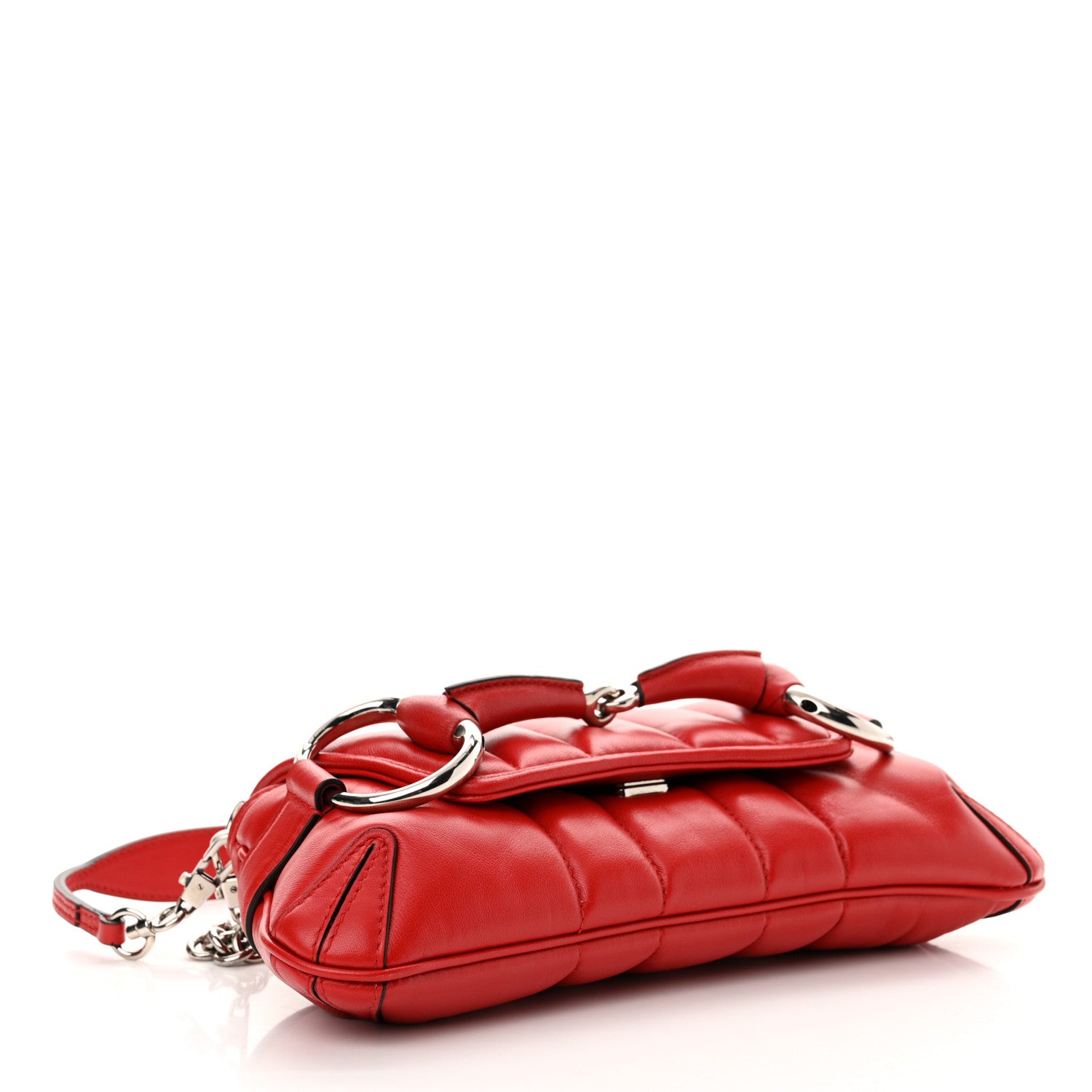 Gucci Nappa Vertical Matelasse Small Maxi Horsebit Chain Shoulder Bag Beret Red 4 of 12