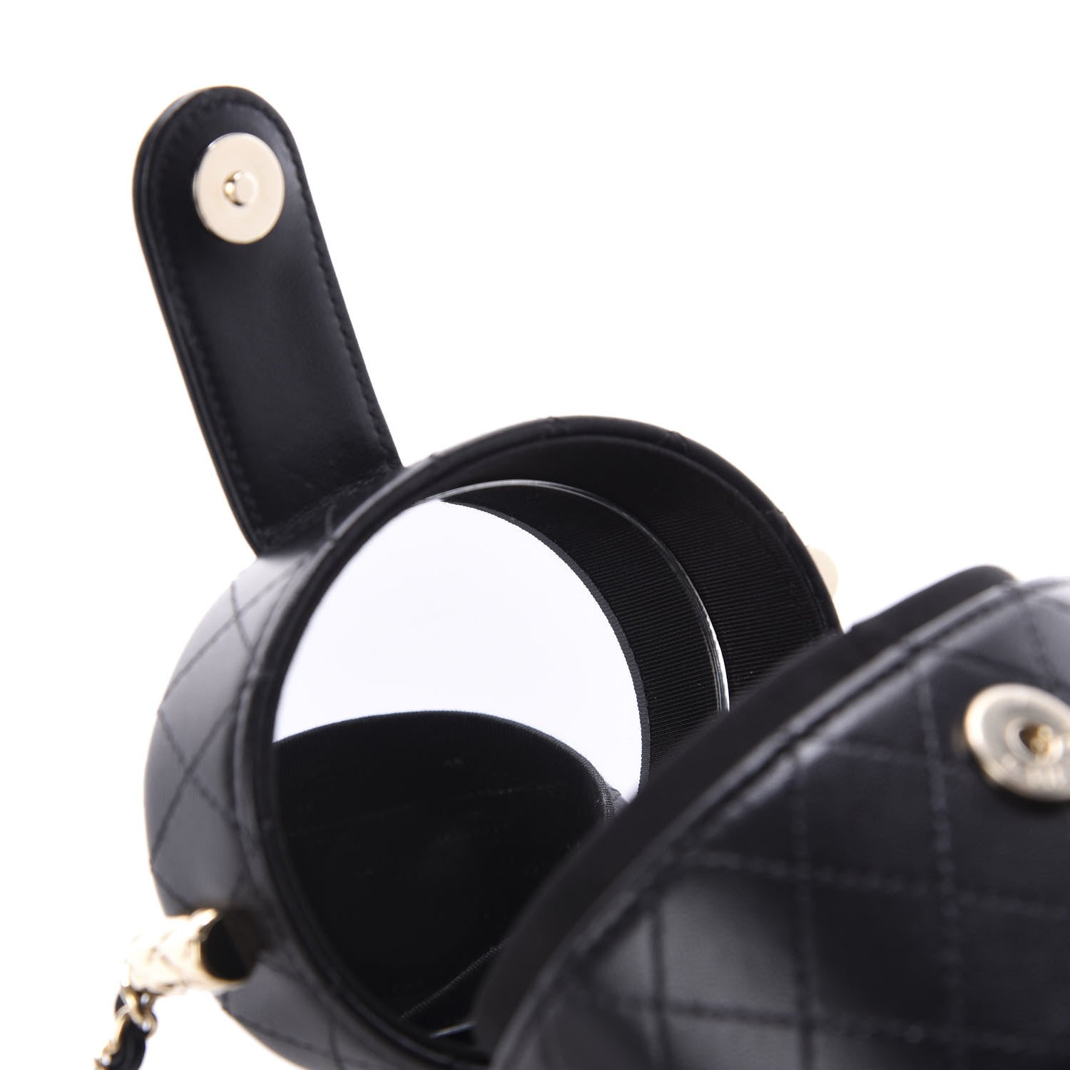 Chanel Lambskin Quilted Mini Round Vanity Case With Chain Black 10 of 12