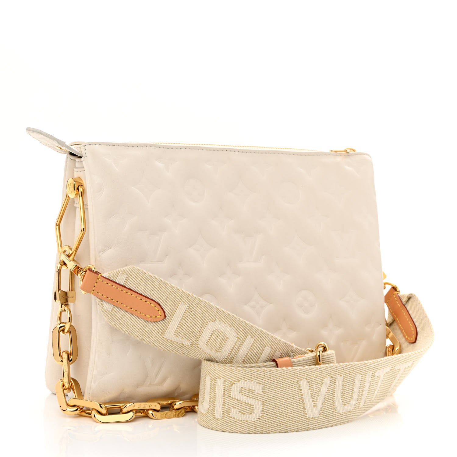 Louis Vuitton Lambskin Embossed Monogram Coussin PM Beige Cream 3 of 11