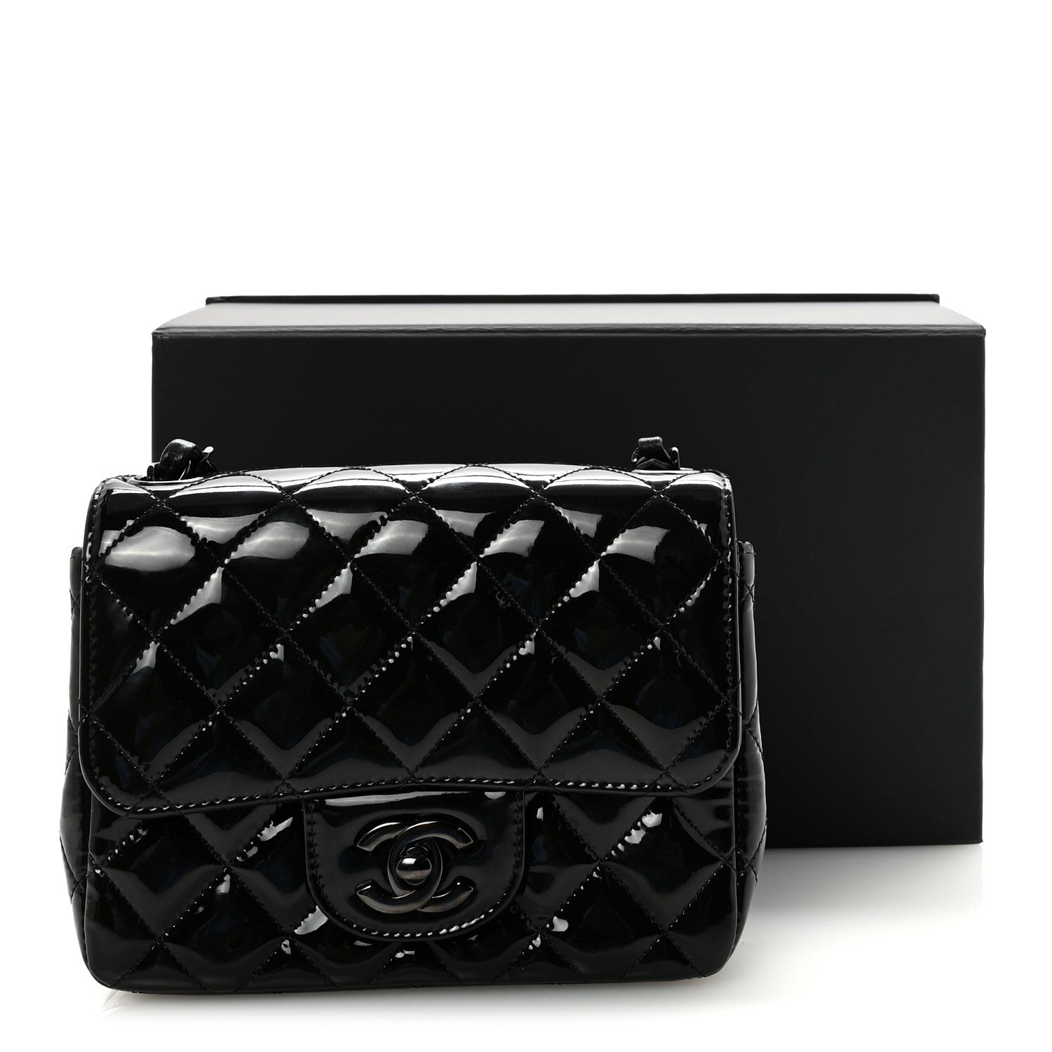 Chanel Patent Calfskin Quilted Mini Square Flap So Black 11 of 11