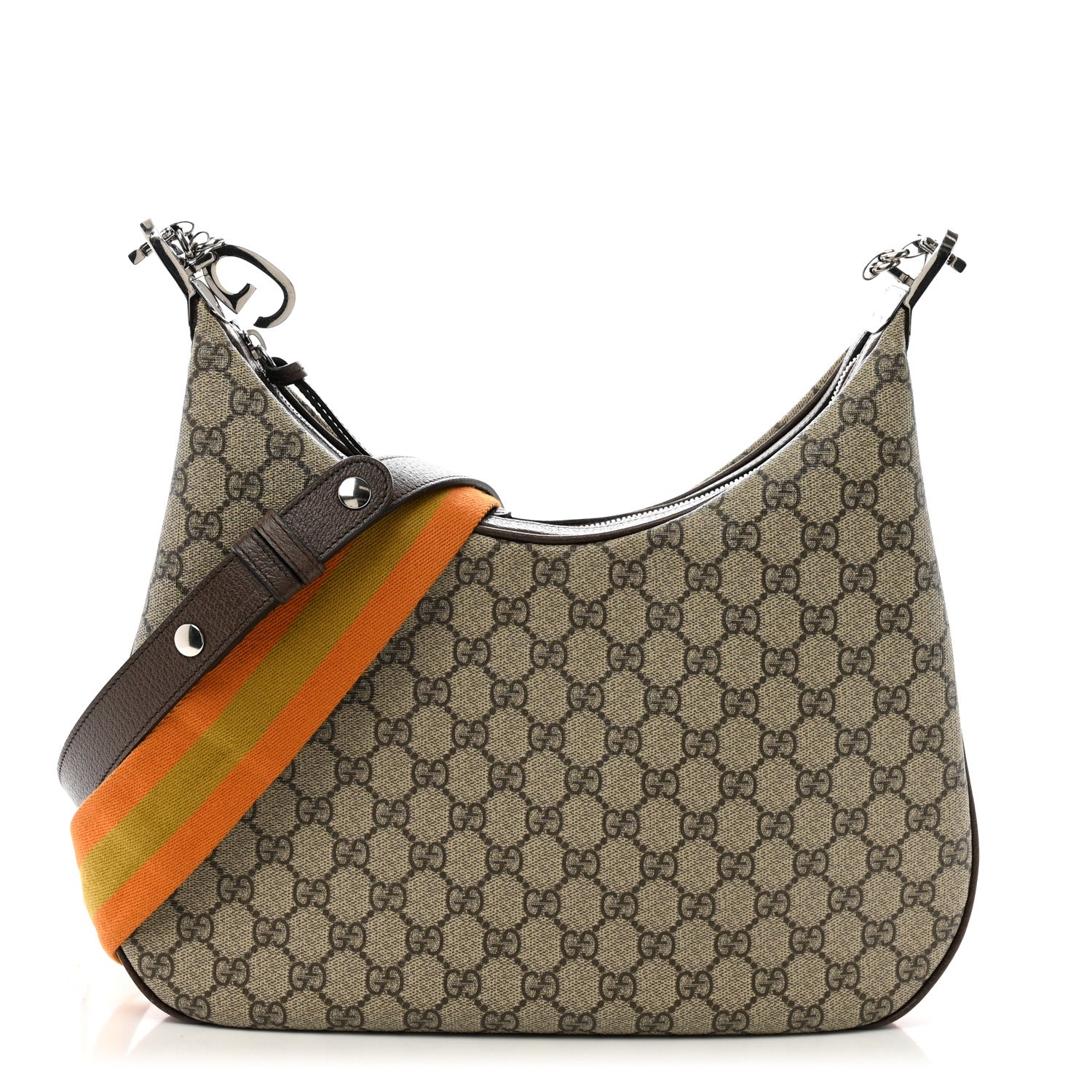 Gucci GG Supreme Monogram Textured Calfskin Web Large Attache Shoulder Bag Beige Ebony New Acero 1 of 14