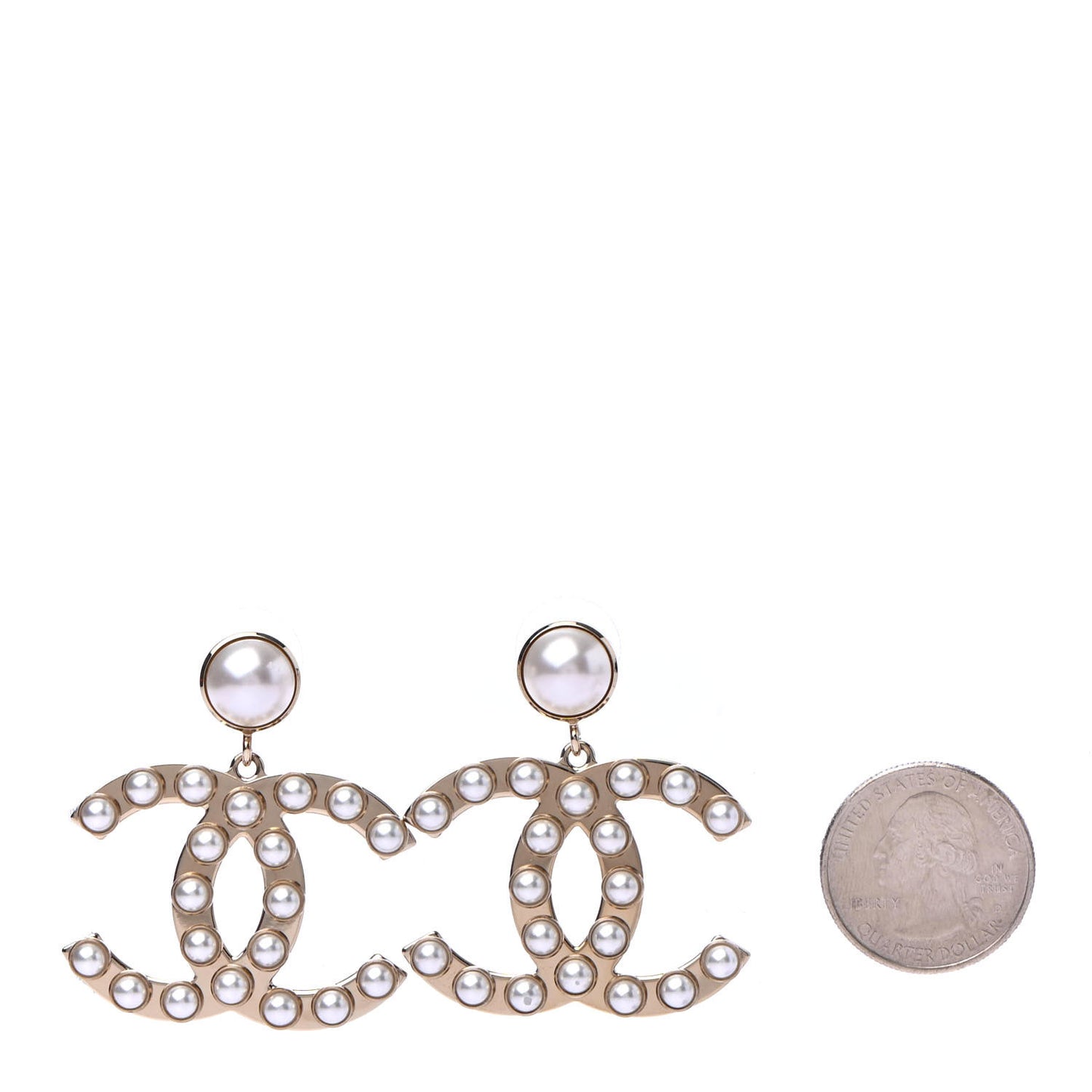 Pearl CC Drop Earrings Gold