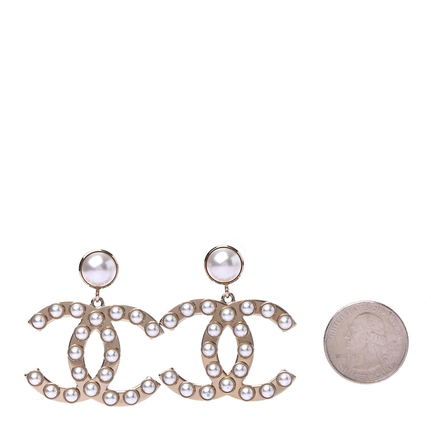 Chanel Pearl CC Drop Earrings Gold 2 of 4