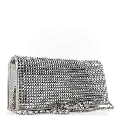 Chanel Metallic Goatskin Strass Chain Evening Clutch Silver 3 of 10