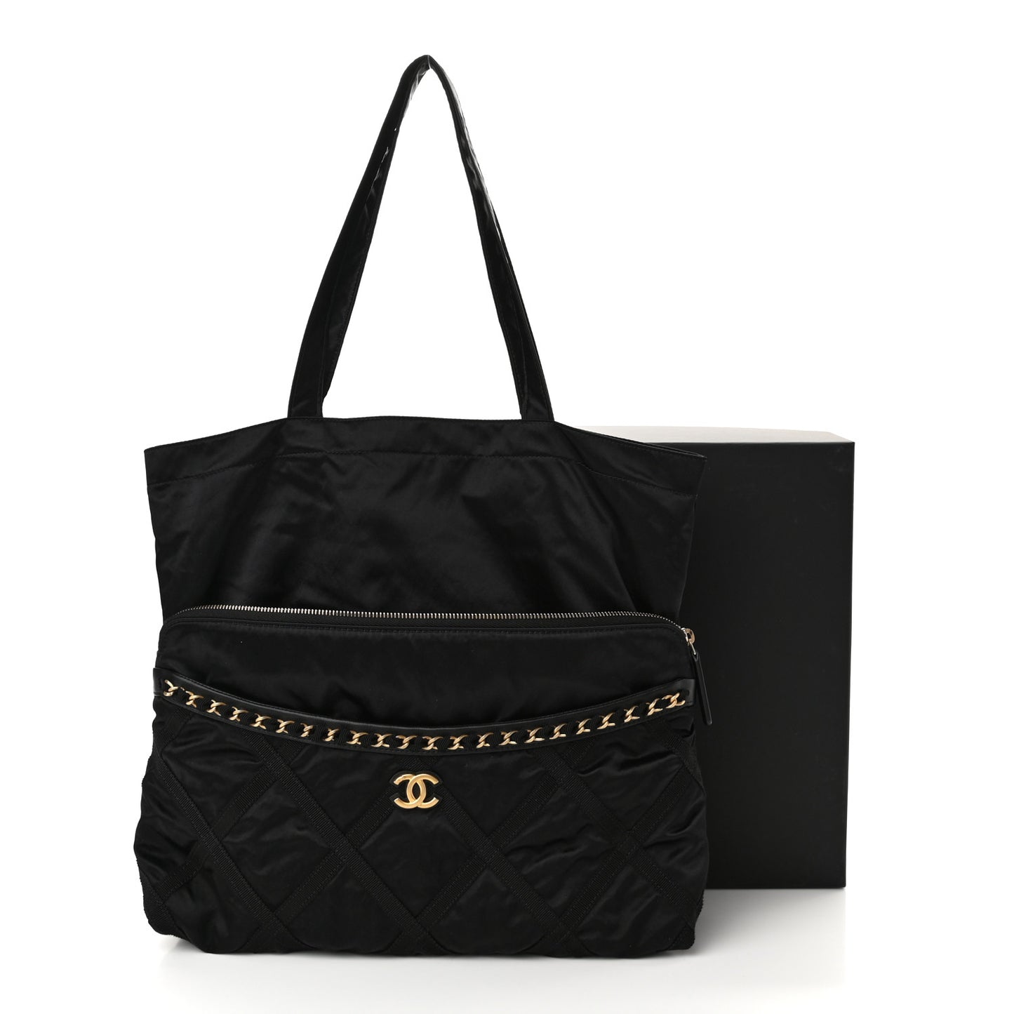 Nylon Grosgrain Large Lifestyle Pouch With Foldable Tote Black