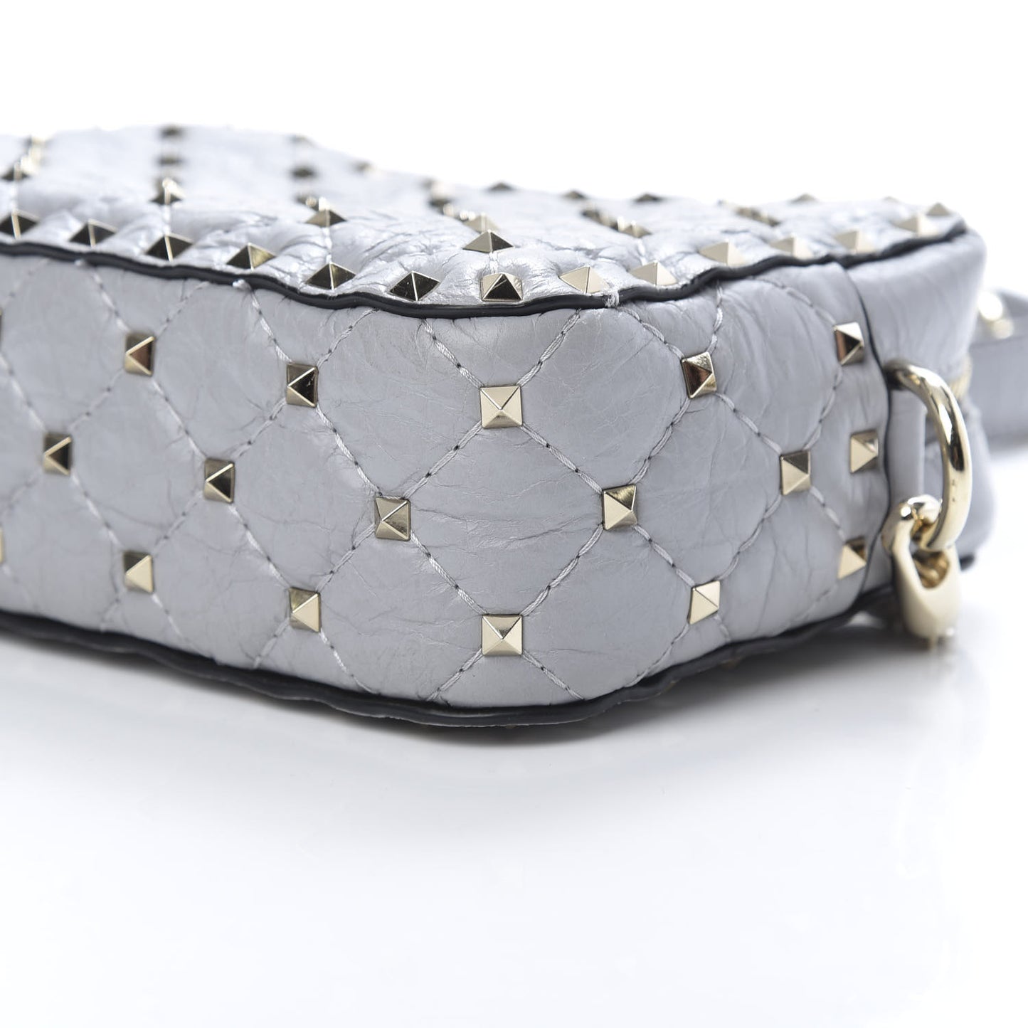 Craquele Nappa Rockstud Spike Camera Crossbody Bag Pastel Grey