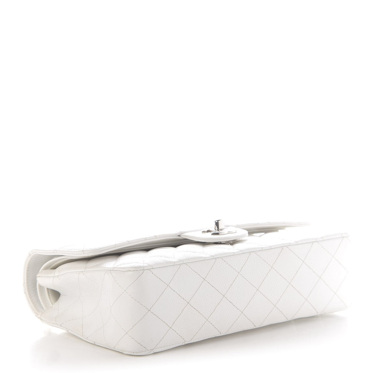 Caviar Quilted Medium Double Flap White
