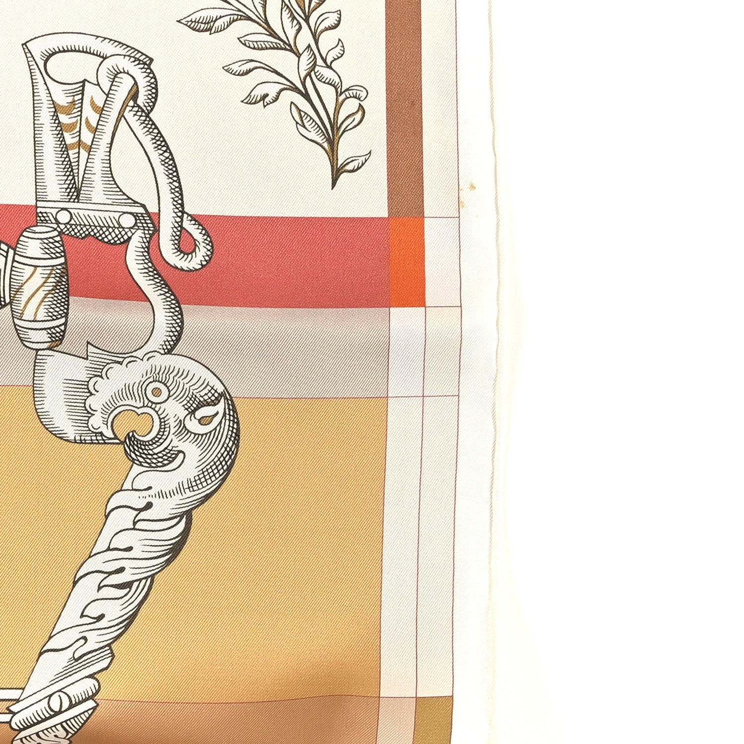 Hermes Silk Double Face Della Cavalleria Fine Scarf 90 White Rose Orange 5 of 6