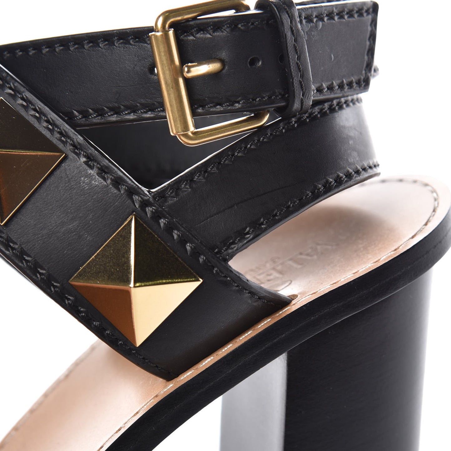 Calfskin Macro Rockstud Ankle Strap Sandals 40 Black