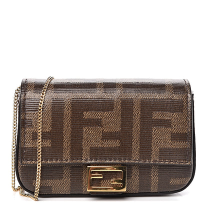 Fendi Glazed Fabric FF 1974 Nano Baguette Belt Charm Mogano Panna 2 of 11