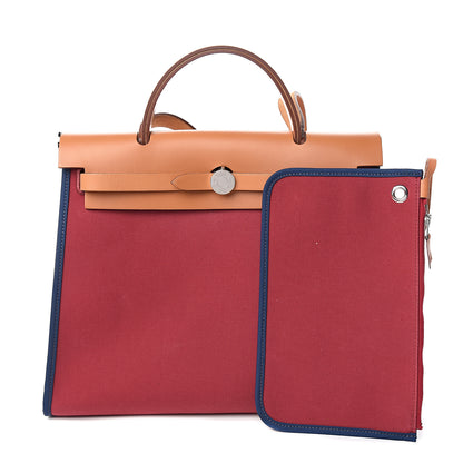Hermes Vache Hunter Toile Herbag Zip 31 PM Rubis Bleu De Malte 1 of 10