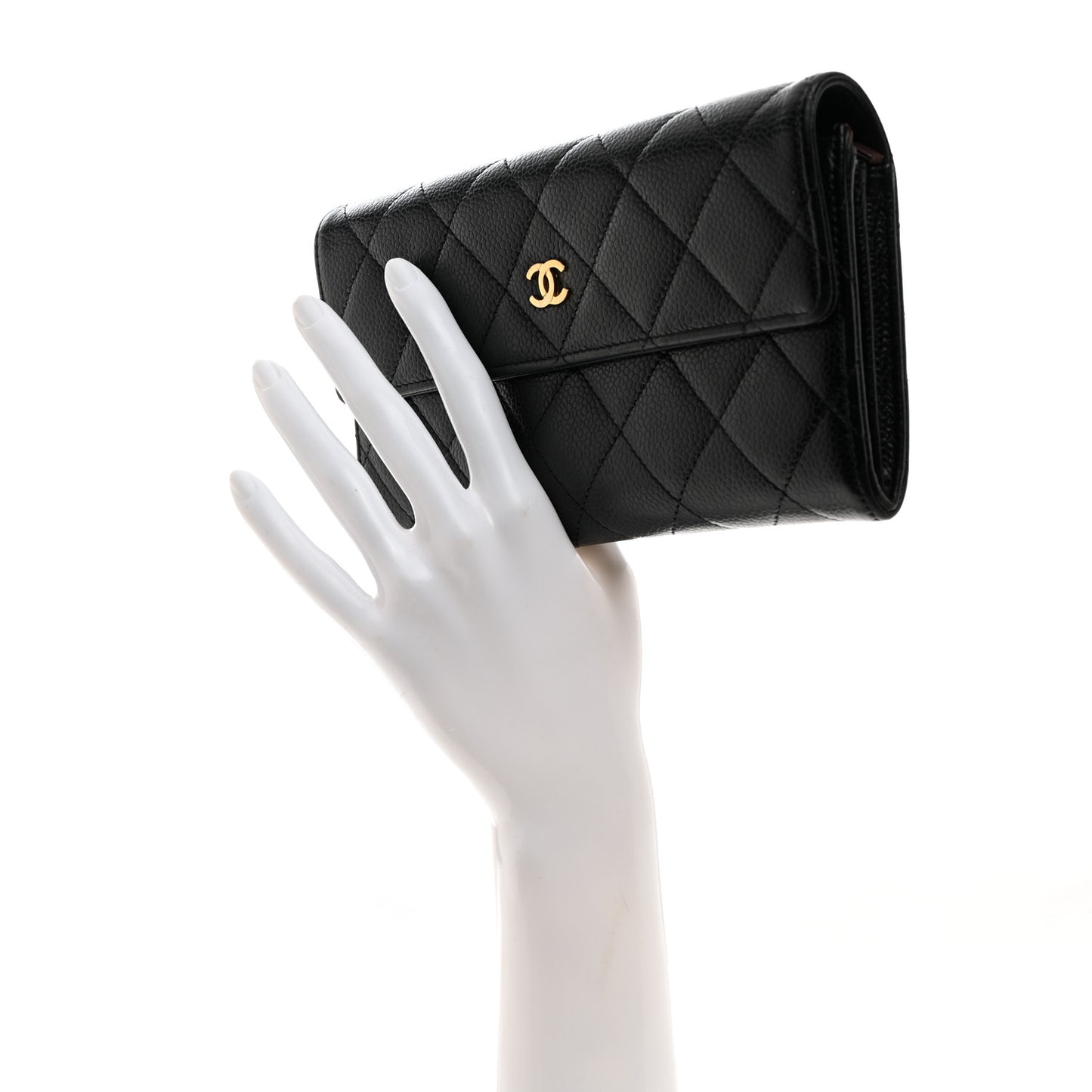 Caviar Quilted Long Flap Wallet Black