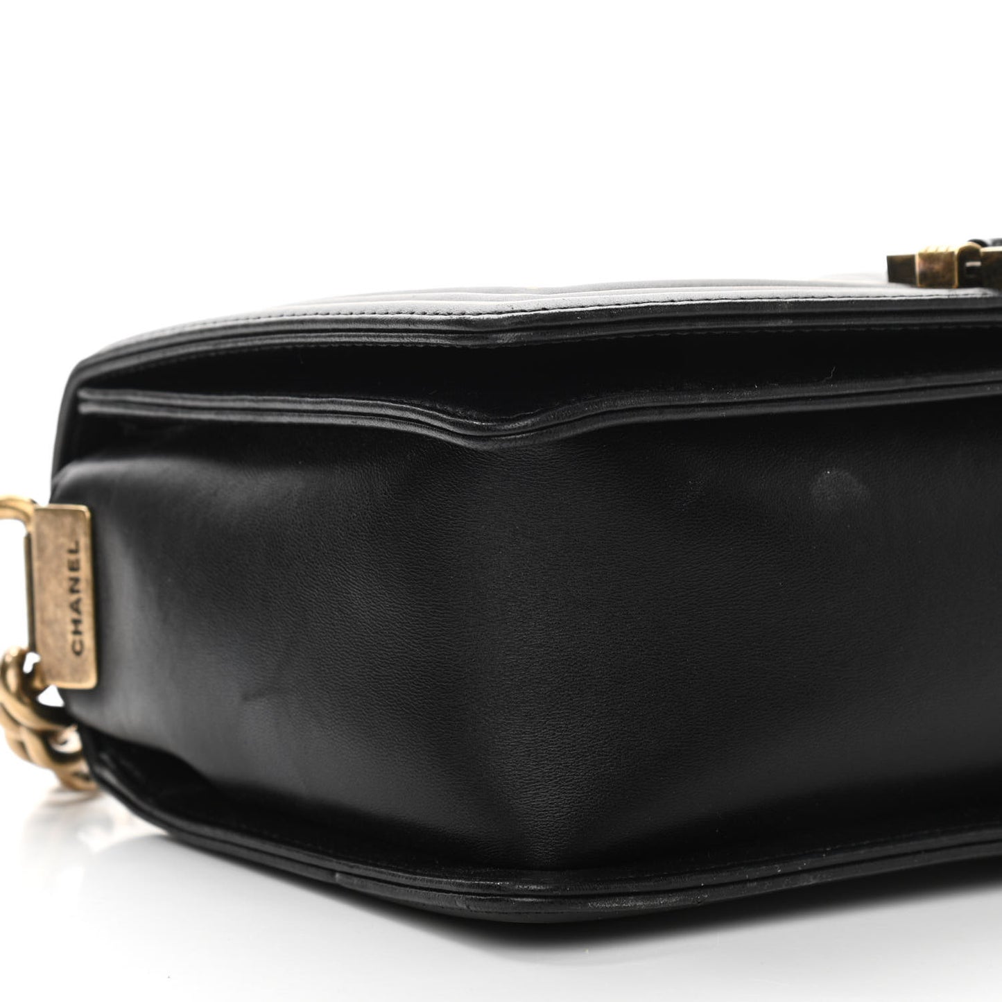 Lambskin Quilted Medium Boy Studded Handle Flap Black Gold