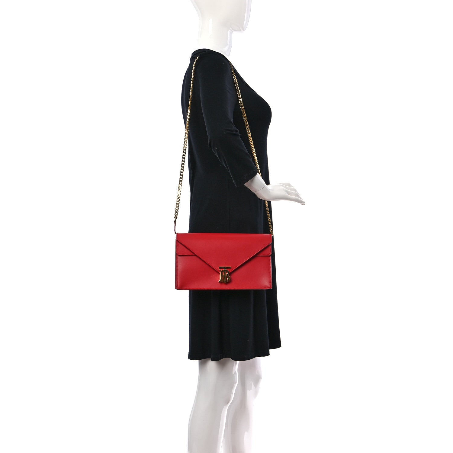 Burberry Calfskin Small TB Envelope Chain Clutch Bag Bright Red 2 of 9