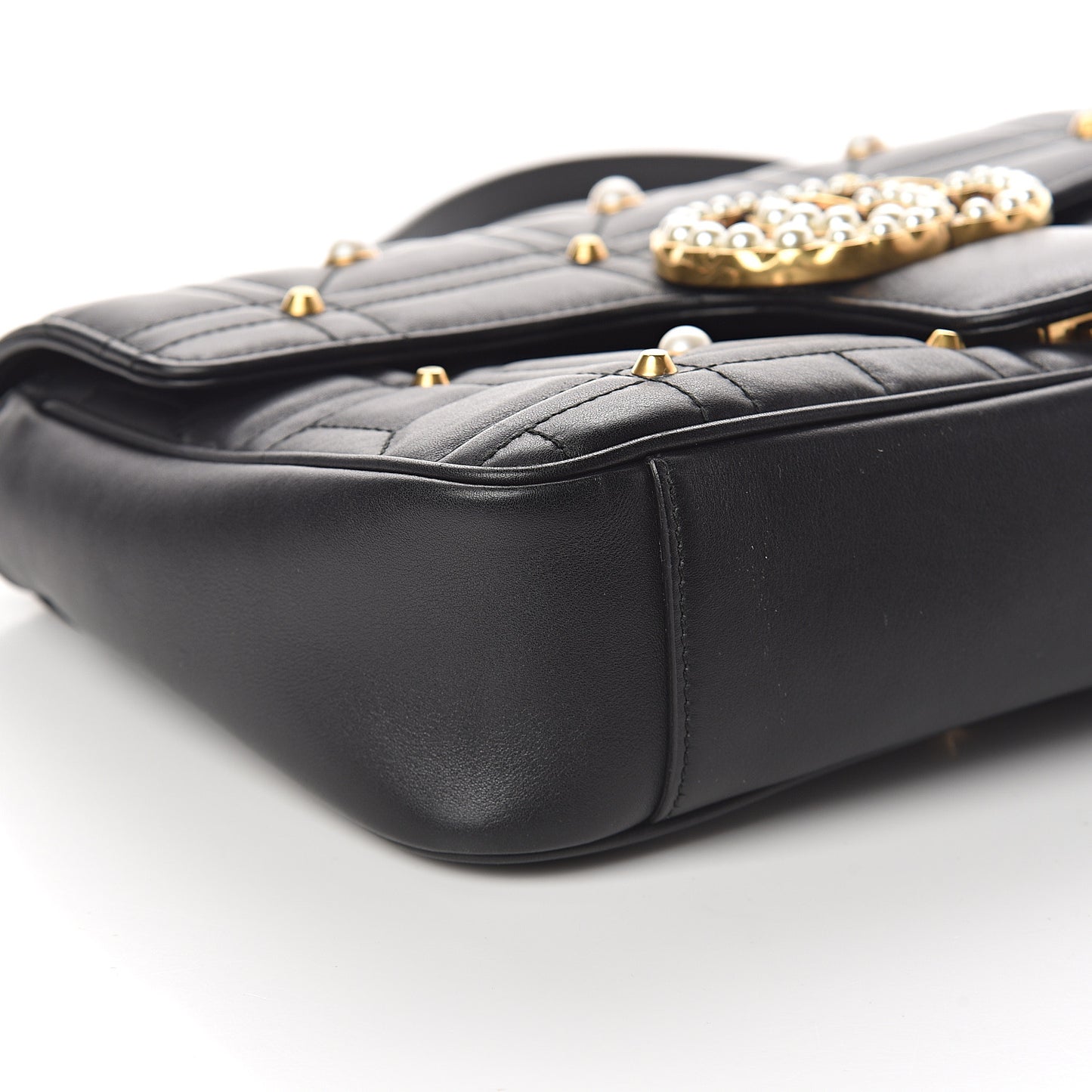 Calfskin Matelasse Studded Small Pearly GG Marmont Shoulder Bag Black