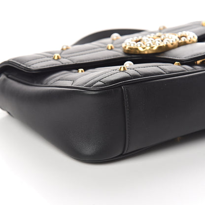 Gucci Calfskin Matelasse Studded Small Pearly GG Marmont Shoulder Bag Black 7 of 8