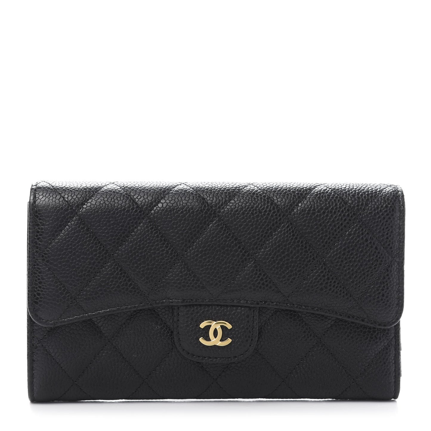 Caviar Quilted Long Flap Wallet Black