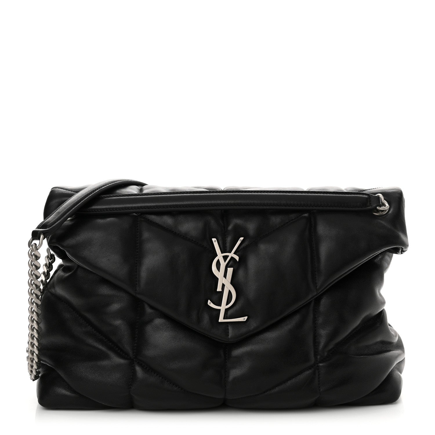 Saint Laurent Lambskin Quilted Medium Loulou Puffer Monogram Chain Satchel Black 1 of 10