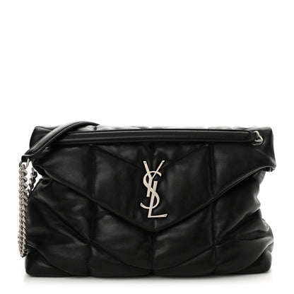 Saint Laurent Lambskin Quilted Medium Loulou Puffer Monogram Chain Satchel Black 1 of 10