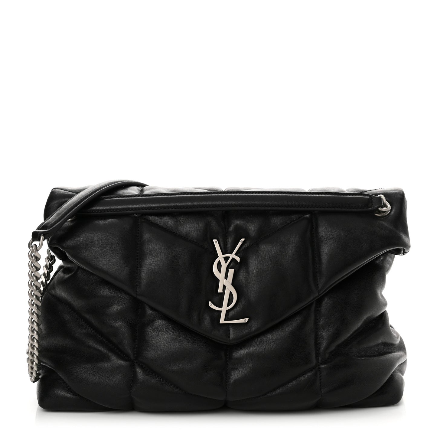 Lambskin Quilted Medium Loulou Puffer Monogram Chain Satchel Black