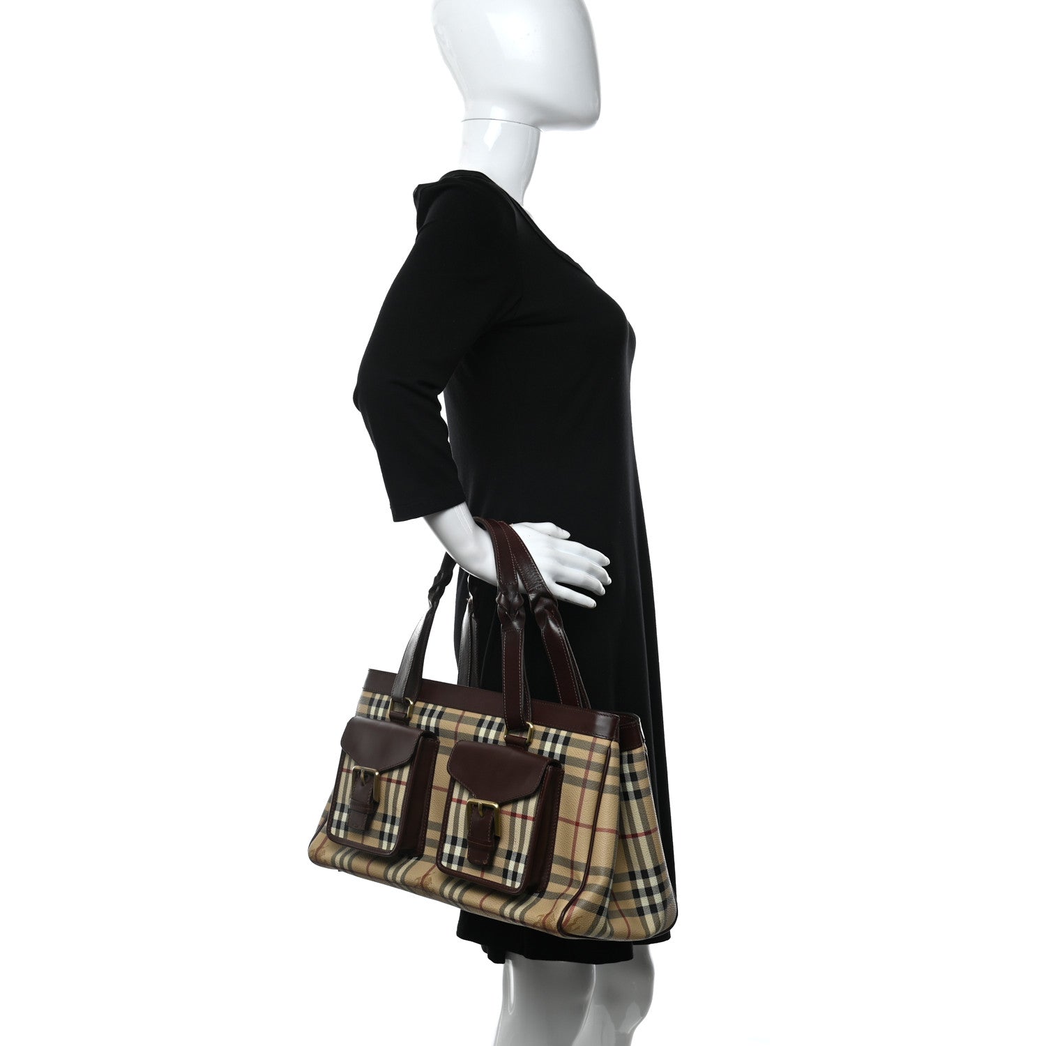 Burberry Haymarket Check Coated Canvas Pocket Tote Brown 2 of 11