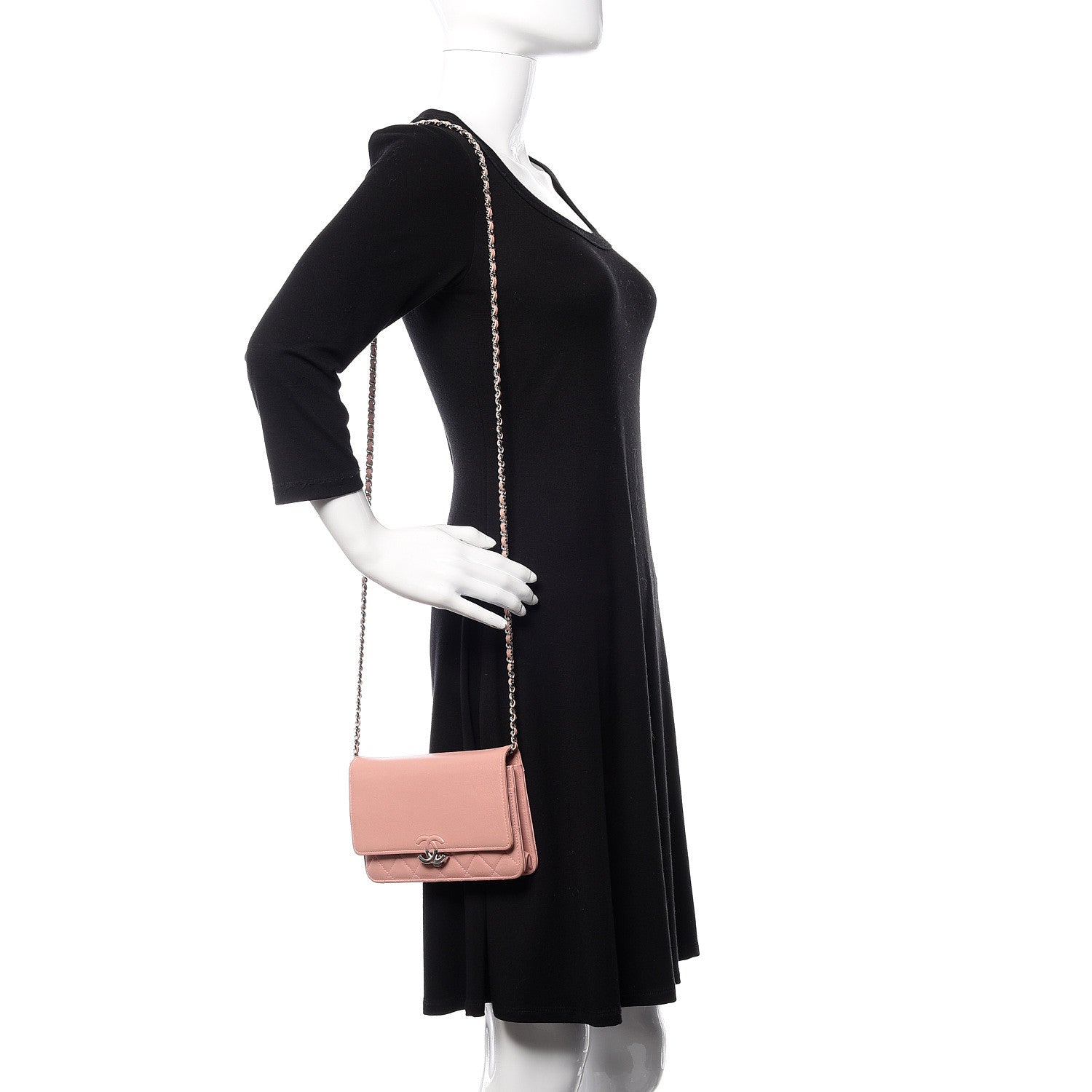 Chanel Goatskin Quilted CC Box Wallet on Chain WOC Pink 2 of 14