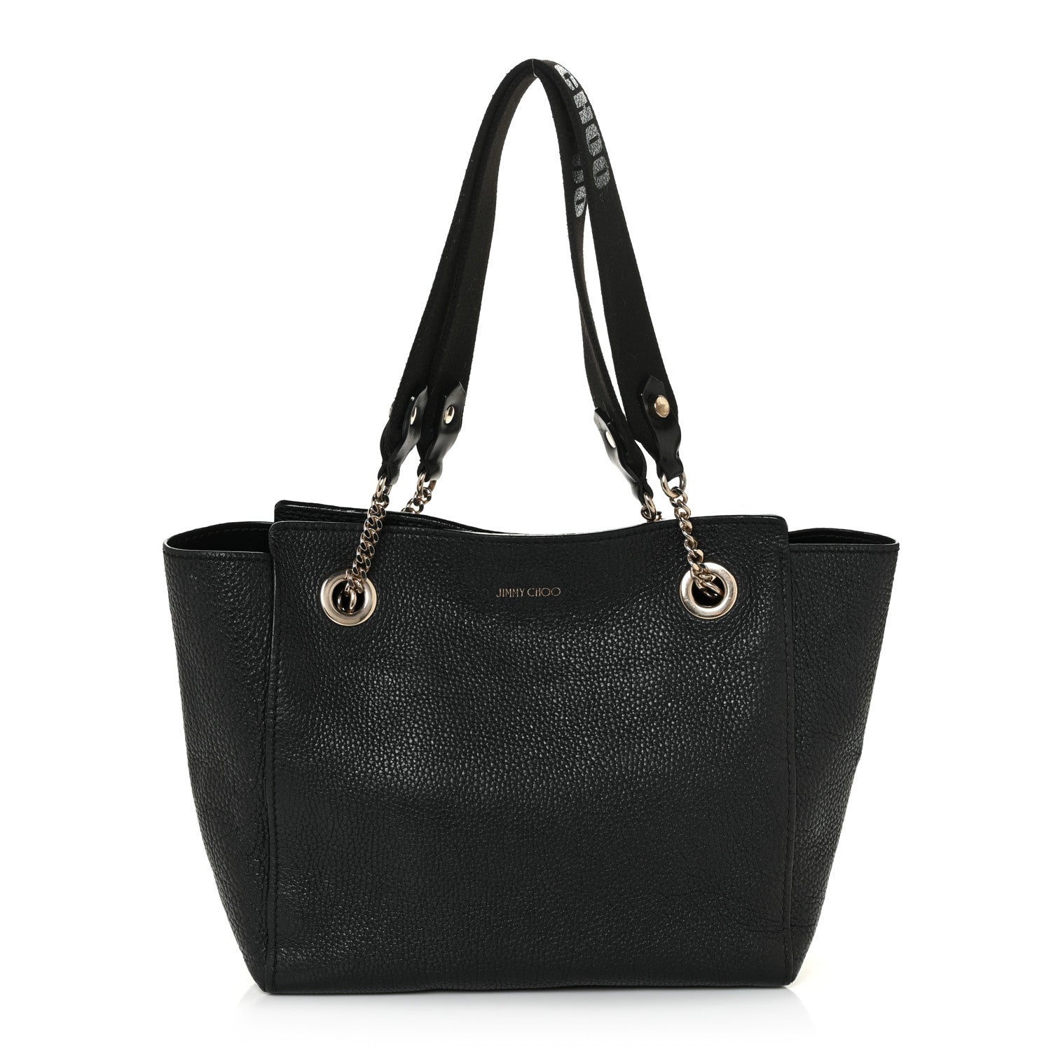 Jimmy Choo Grained Calfskin Logo Strap Tote Black 1 of 9