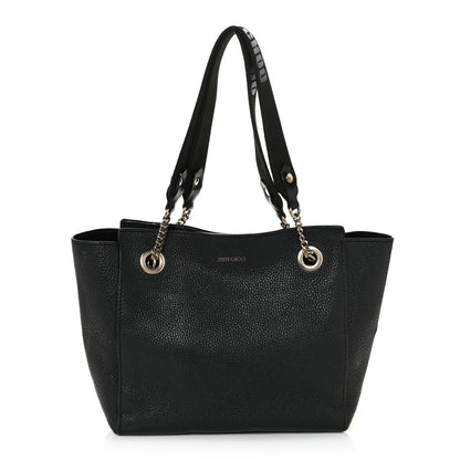 Jimmy Choo Grained Calfskin Logo Strap Tote Black 1 of 9