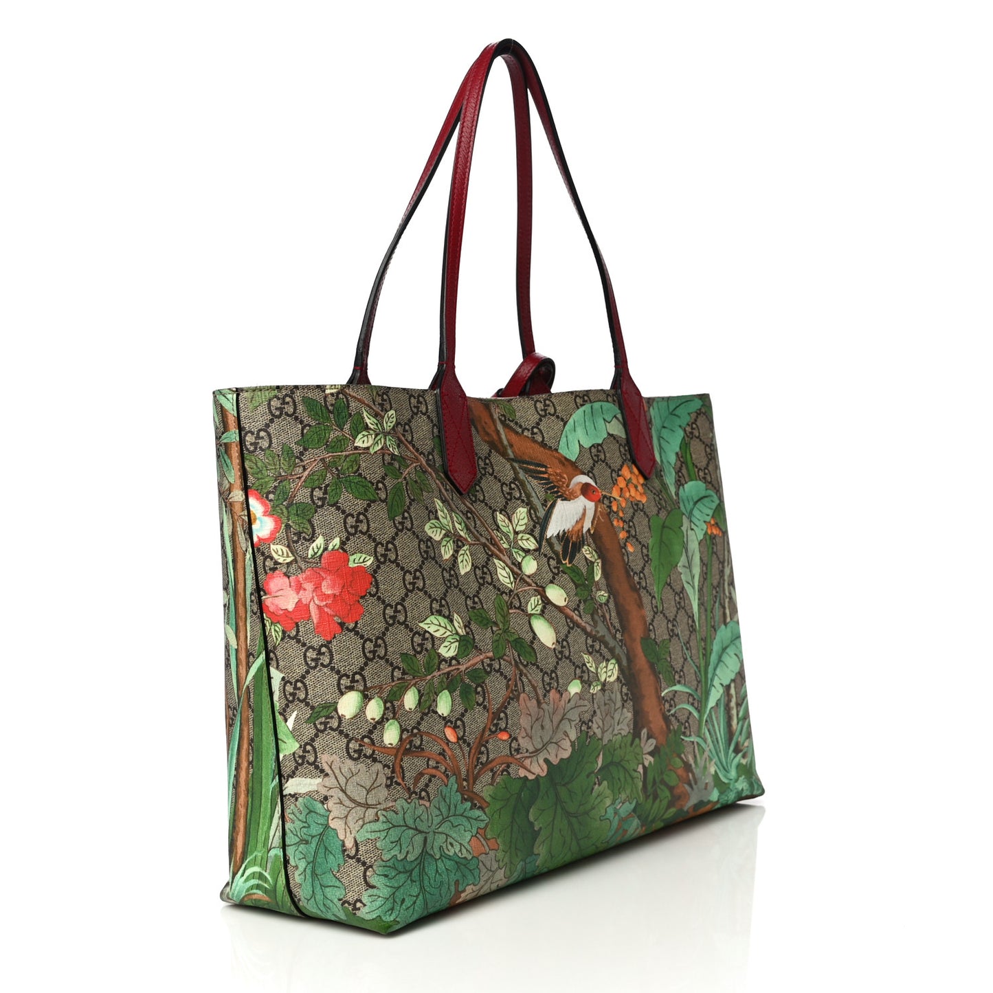 GG Supreme Monogram Tian Medium Shopping Tote Beige Multicolor Red