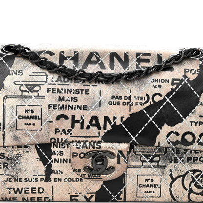 Chanel Metallic Lambskin Painted Feministe Newsprint Medium Double Flap So Black 8 of 12