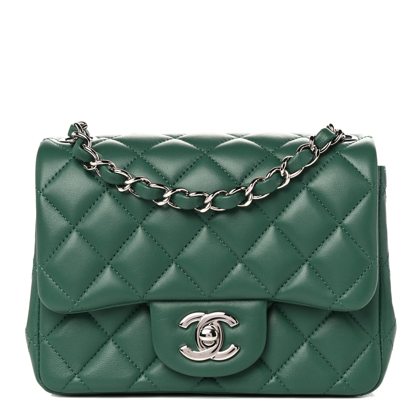 Lambskin Quilted Mini Square Flap Green