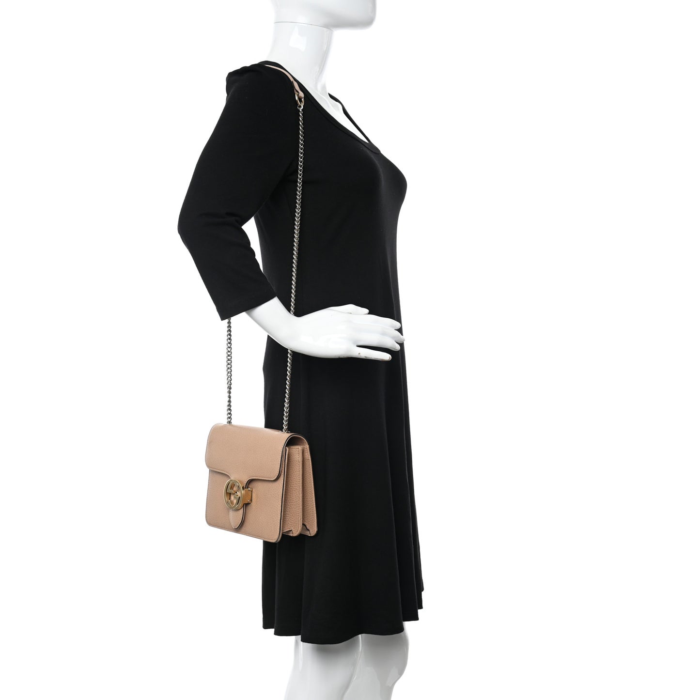 Dollar Calfskin Small Interlocking G Shoulder Bag Camelia