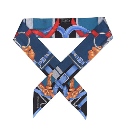Hermes Silk Grand Manege Twilly Bleu Rouge Black 1 of 5