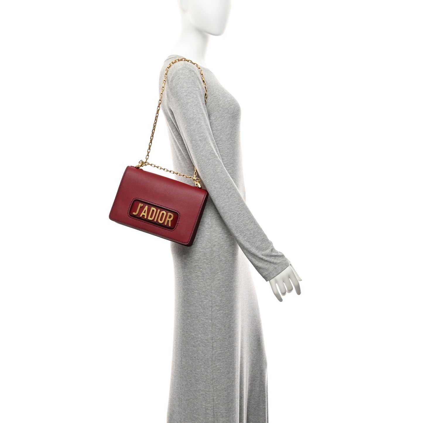 Grained Calfskin J'Adior Chain Flap Bag Red