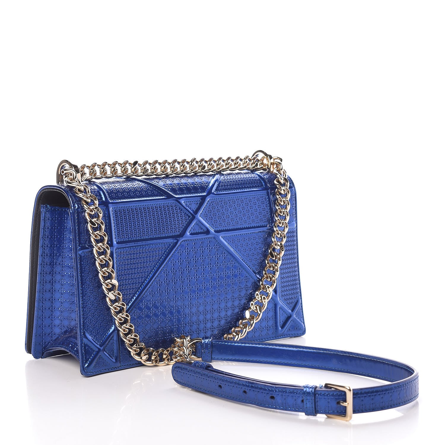 Christian Dior Metallic Patent Micro-Cannage Medium Diorama Flap Bag Blue 3 of 13